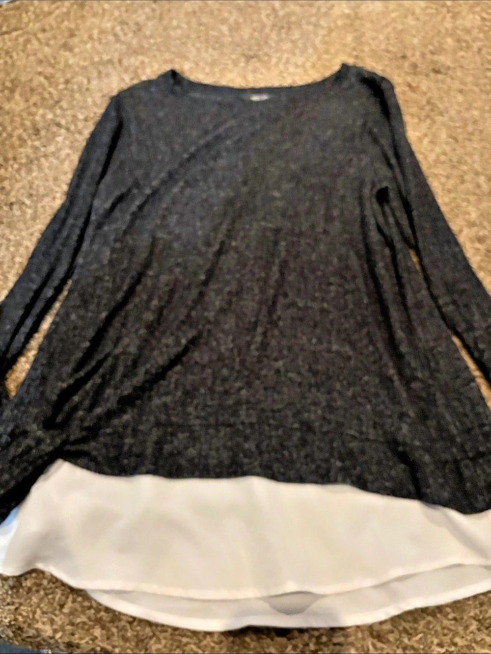 Simply Vera Wang Long Sleeve Layered Tunic in Black & White Size Medium